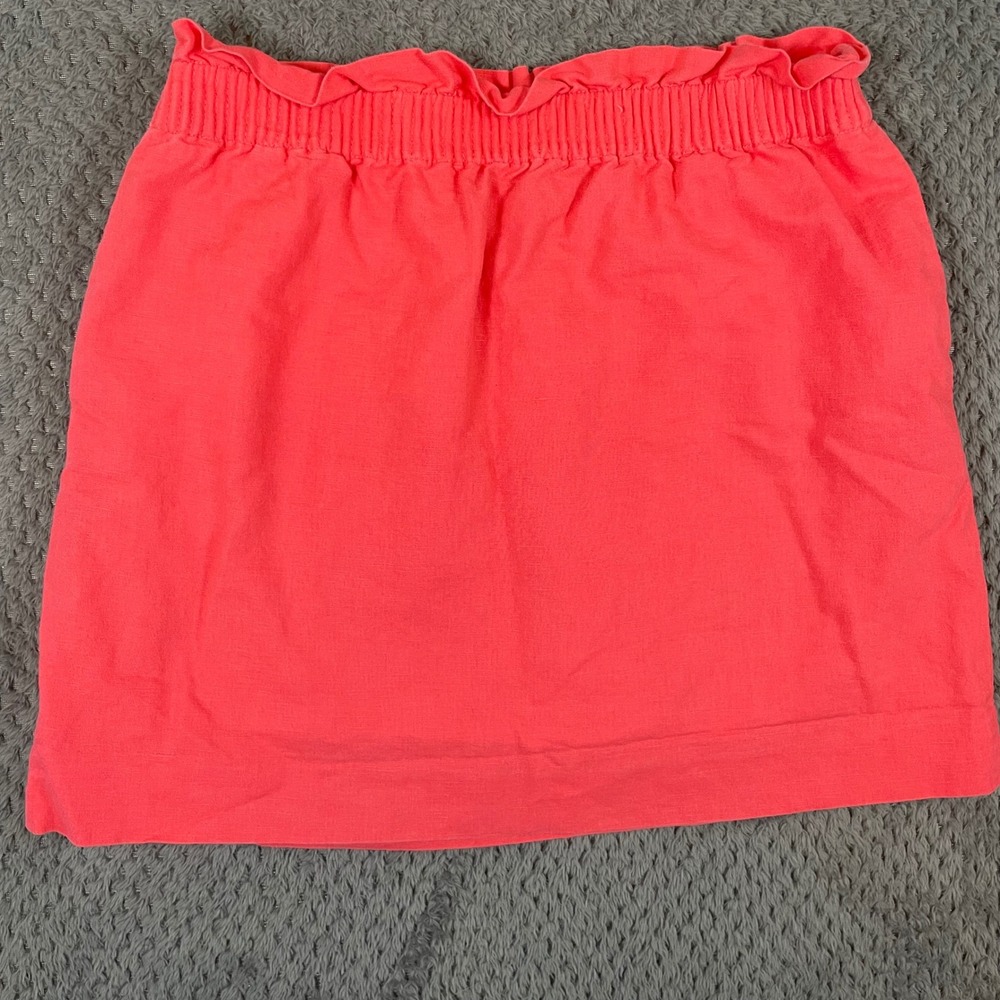J. Crew Women's Skirt 12 Pink‎ Linen Blend Mini Smocked Pockets Preppy Vacation